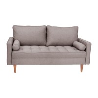 Hudson MidCentury Modern Loveseat Sofa with Tufted Faux Linen Upholstery Solid Wood Legs in Slate Gray