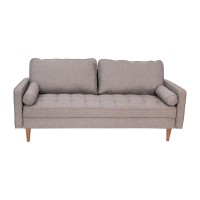 Hudson MidCentury Modern Sofa with Tufted Faux Linen Upholstery Solid Wood Legs in Slate Gray