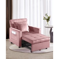 Xspracer Convertible Chair Bed, Sleeper Chair Bed 3 In 1, Adjustable Recliner,Armchair, Sofa, Bed, Flannel, Pink, Single One