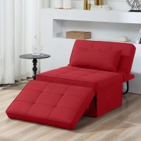 Sofa Bed, 4 In 1 Multi-Function Folding Ottoman Breathable Linen Couch Bed With Adjustable Backrest Modern Convertible Chair For Living Room Apartment Office,Red