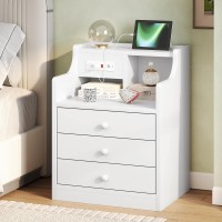 Tiptiper Nightstand With Charging Station Night Stand With 3 Storage Drawers Bedside Table With Hutch Modern End Side Table F