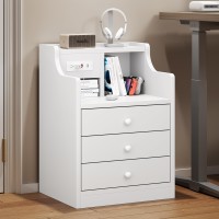 Tiptiper Nightstand With Charging Station Night Stand With 3 Storage Drawers Bedside Table With Hutch Modern End Side Table F