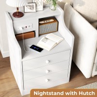 Tiptiper Nightstand With Charging Station Night Stand With 3 Storage Drawers Bedside Table With Hutch Modern End Side Table F