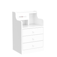 Tiptiper Nightstand With Charging Station Night Stand With 3 Storage Drawers Bedside Table With Hutch Modern End Side Table F