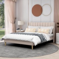 Agartt Upholstered Platform Bed Frame Queen Size With Headboard And Footboard/Wooden Slats Support/No Box Spring Needed/Easy Assembly,Cream Linen