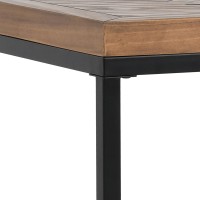 Nat 22 Inch Solid Wood End Table, Herringbone, Metal Base, Brown, Black