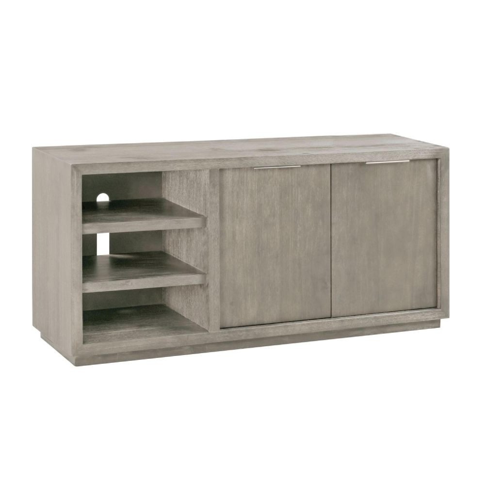 Jose 64 Inch Acacia Wood TV Entertainment Center Console, 3 Shelf, Gray