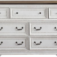 Fil 64 Inch Solid Wood Dresser, 7 Drawers, Felt Lined, Antique White