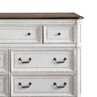 Fil 64 Inch Solid Wood Dresser, 7 Drawers, Felt Lined, Antique White