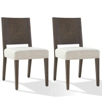 Lan 19 Inch Rubberwood Side Dining Chair, Upholstered, Set of 2, Brown