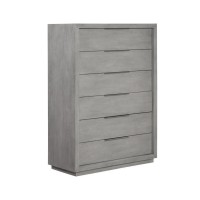 56 Inch Kim Modern Acacia Wood 6 Drawer Tall Dresser Chest, Heather Gray