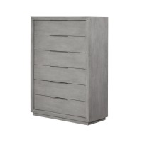 56 Inch Kim Modern Acacia Wood 6 Drawer Tall Dresser Chest, Heather Gray