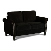 Judy 60 Inch Velvet Upholstered Loveseat with Nailhead Trim, Black