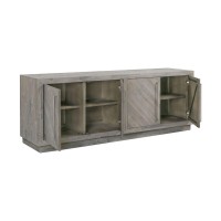 Jose 74 Inch Acacia Wood Console Sideboard, Herringbone Design, Gray