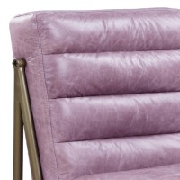22 Inch Top Grain Leather Accent Chair, Metal Frame, Tufted Channel, Purple
