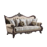 Zac 92 Inch Classic Sofa, Fabric Cushion Seat, Brown, Cherry