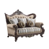 Zac 70 Inch Classic Loveseat, Button Tufted Fabric, Crown, Brown, Cherry