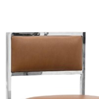 Eun 26 Inch Faux Leather Counter Stool, Chrome Base, Set of 2, Brown