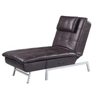 70 Inch Chaise Lounge With USB Port, Square Tufting, 1 Pillow, Black