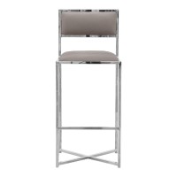 Eun 30 Inch Vegan Faux Leather Barstool, Chrome Base, Set of 2, Gray