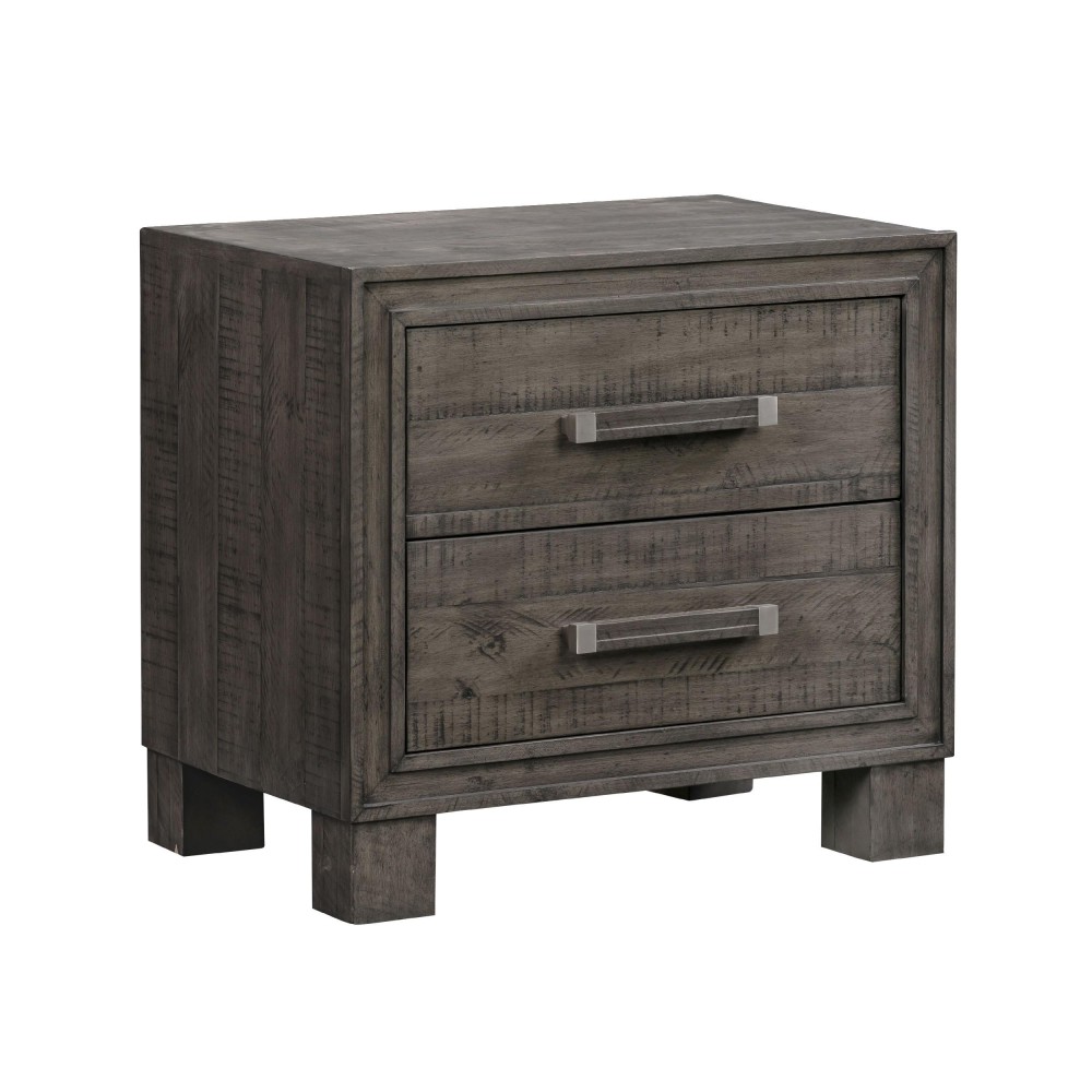 27 Inch Wil Pine Wood 2 Drawer Nightstand, Rustic, Rough Hewn, Gray