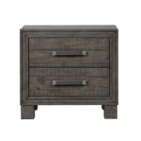 27 Inch Wil Pine Wood 2 Drawer Nightstand, Rustic, Rough Hewn, Gray