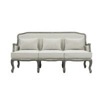 Warn 76 Inch Classic Sofa, Box Cushion, Nailhead Trim, Fabric, Cream, Brown