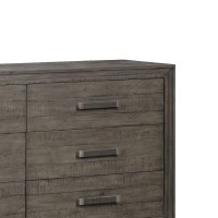 66 Inch Wil Pine Wood 6 Drawer Dresser, Rustic, Rough Hewn, Gray
