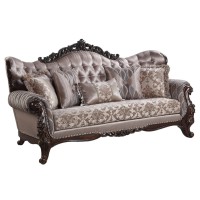 Ben 92 Inch Antique look Wood Sofa, Wingback, Button Tufted, Accent Pillows