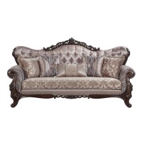 Ben 92 Inch Antique look Wood Sofa, Wingback, Button Tufted, Accent Pillows