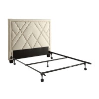 Adam Modern Upholstered King Size Headboard with Geometric Pattern, Cream