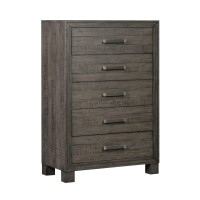 56 Inch Wil Pine Wood Tall Dresser Chest, Rustic, Rough Hewn, Gray