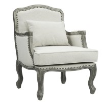 Warn 39 Inch Classic Accent Chair, Nailhead Trim, Box Cushion, Cream, Brown