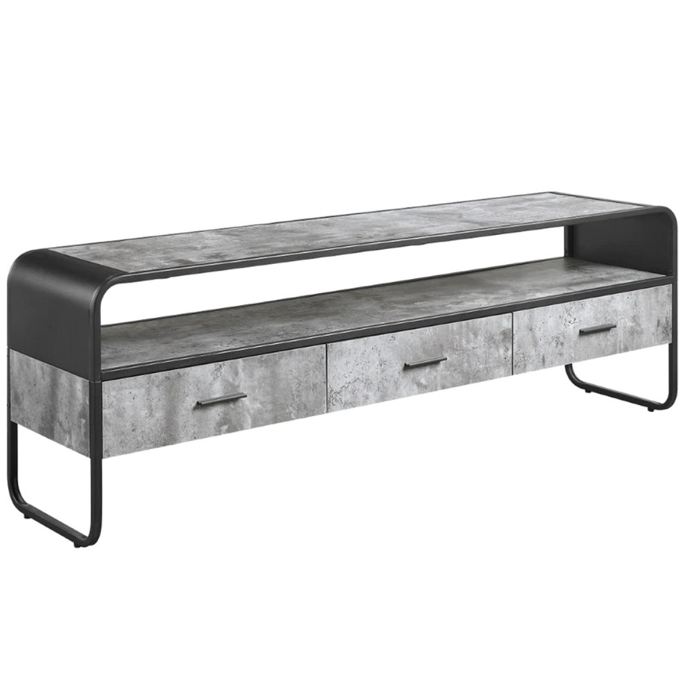 Ish 60 Inch Entertainment Center TV Stand, 3 Drawers, Wood, Gray, Black