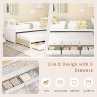 Dortala Trundle Bed Twin Size, Wooden Daybed W/Trundle And 3 Storage Drawers, No Box Spring Required, Modern Captains Bed For Boys Girls Adults, Great For Bedroom, Guest Room (White, Twin)