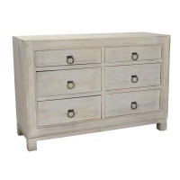 Cal 56 Inch Mango Wood Dresser, 6 Drawers, Ring Handles, Natural Beige