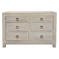 Cal 56 Inch Mango Wood Dresser, 6 Drawers, Ring Handles, Natural Beige