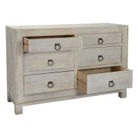 Cal 56 Inch Mango Wood Dresser, 6 Drawers, Ring Handles, Natural Beige