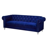 Ben 83 Inch Velvet Sofa with Crystal Tufted Back, Royal Blue