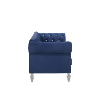 Ben 83 Inch Velvet Sofa with Crystal Tufted Back, Royal Blue