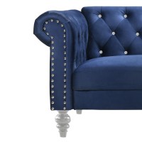 Ben 83 Inch Velvet Sofa with Crystal Tufted Back, Royal Blue