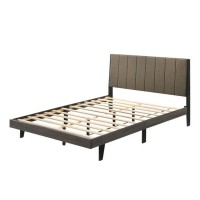 85 Inch Wood Queen Platform Bed, Channel Tufting, Taupe Brown Fabric