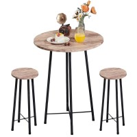 Vecelo Small Bar Table And Chairs, Round Bistro Sets With 2 Barstools, 3-Piece Pub Dining Furniture, Counter Height Wood Top For Breakfast Dinner Coffee Nap Conference, Easy Assembly, Maple