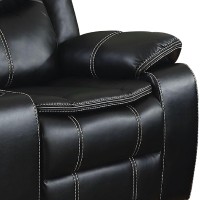 66 Inch Manual Reclining Loveseat, Double Stitching, Black Leather