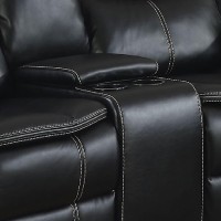 66 Inch Manual Reclining Loveseat, Double Stitching, Black Leather