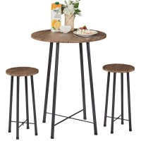 Vecelo Small Bar Table And Chairs, Round Bistro Sets With 2 Barstools, 3-Piece Pub Dining Furniture, Counter Height Wood Top For Breakfast Dinner Coffee Nap Conference, Easy Assembly