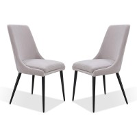Lam 37 Inch Upholstered Dining Chair, Sleek Metal Legs, Set of 2, Soft Gray