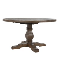 Kai 42 Inch Reclaimed Pine Wood Round Dining Table, Turned Pedestal Base, Brown