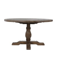 Kai 42 Inch Reclaimed Pine Wood Round Dining Table, Turned Pedestal Base, Brown