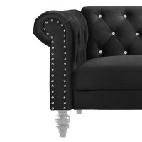 Ben 83 Inch Velvet Sofa with Crystal Tufted Back, Black